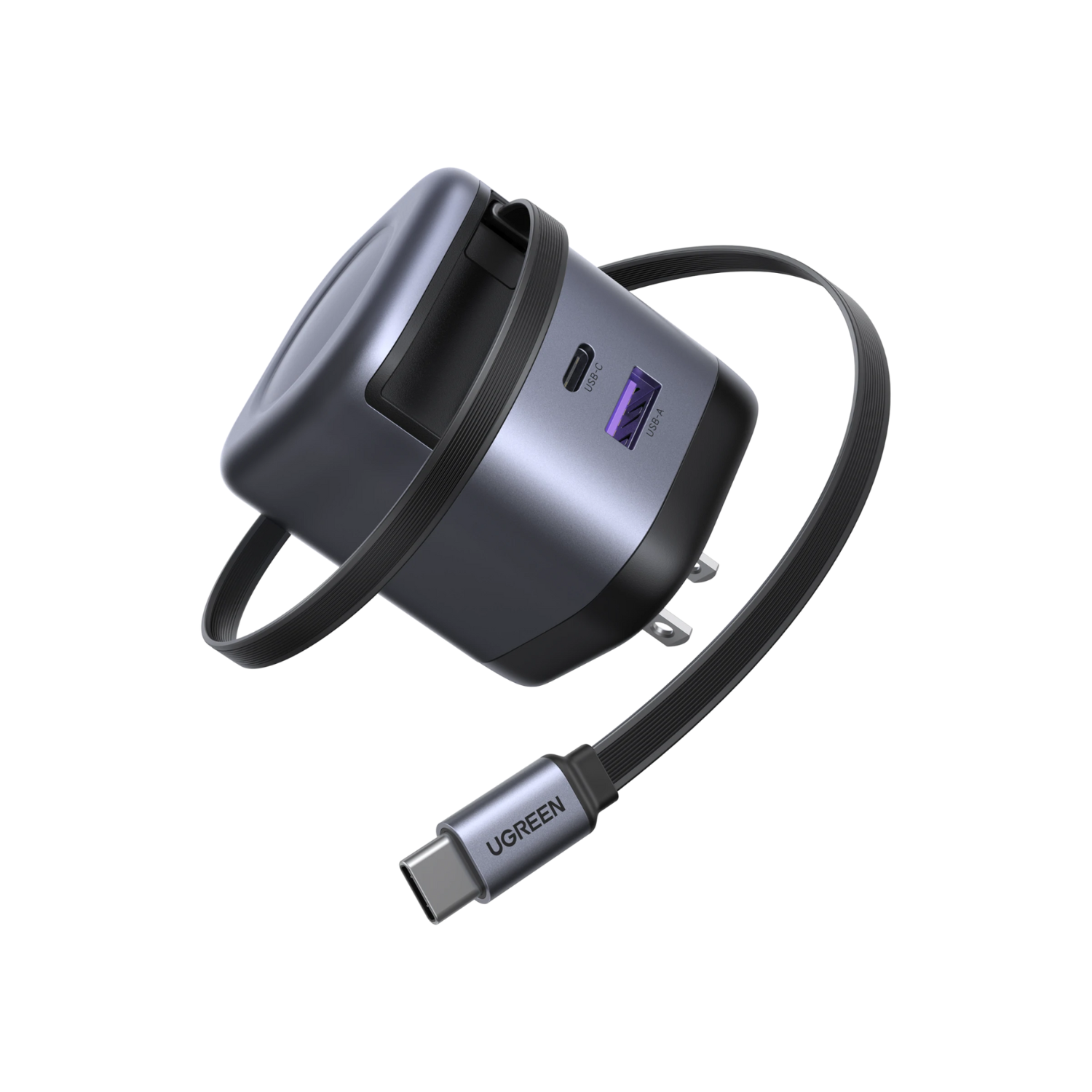 Cargador Ugreen Nexode Usb-c 65w Con Cable Retráctil Gan