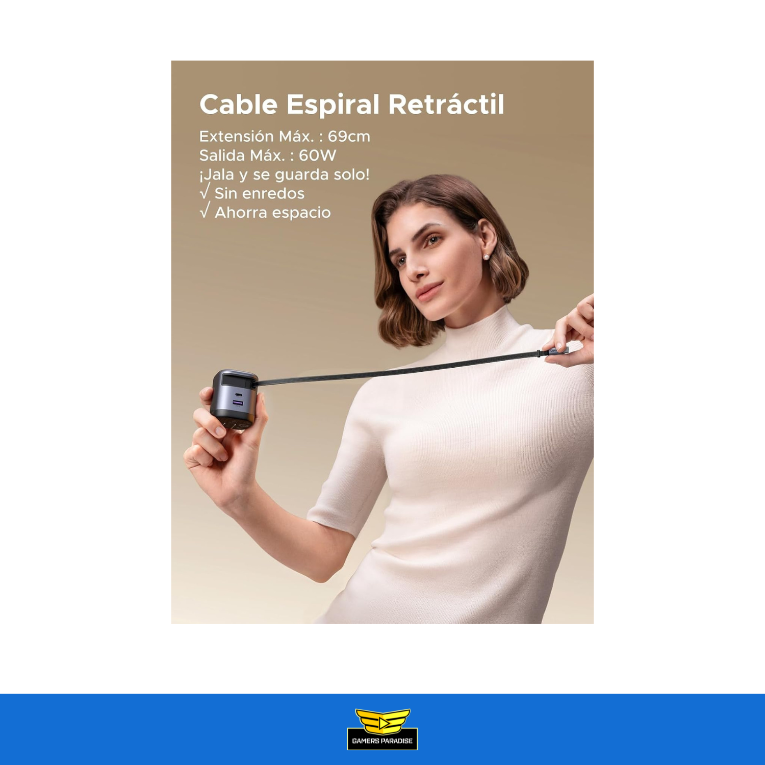 Cargador Ugreen Nexode Usb-c 65w Con Cable Retráctil Gan