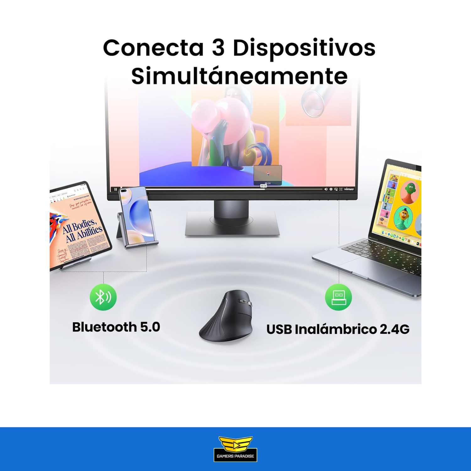 Mouse Vertical Ergonómico Ugreen 2.4g Bluetooth Windows Mac