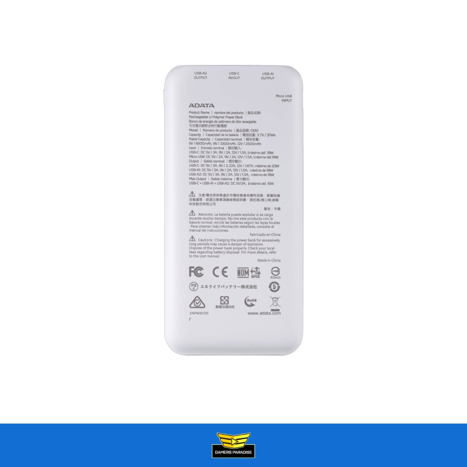 Power Bank 10000mah Batería Portátil Carga Rápida Adata