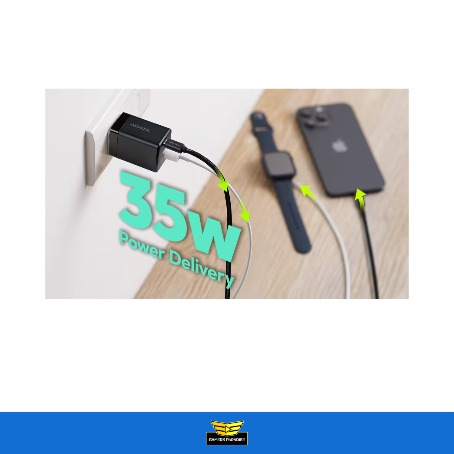 Cargador Usb Gan 35w Con Cable Usb C 1.5 Metros 100w Adata