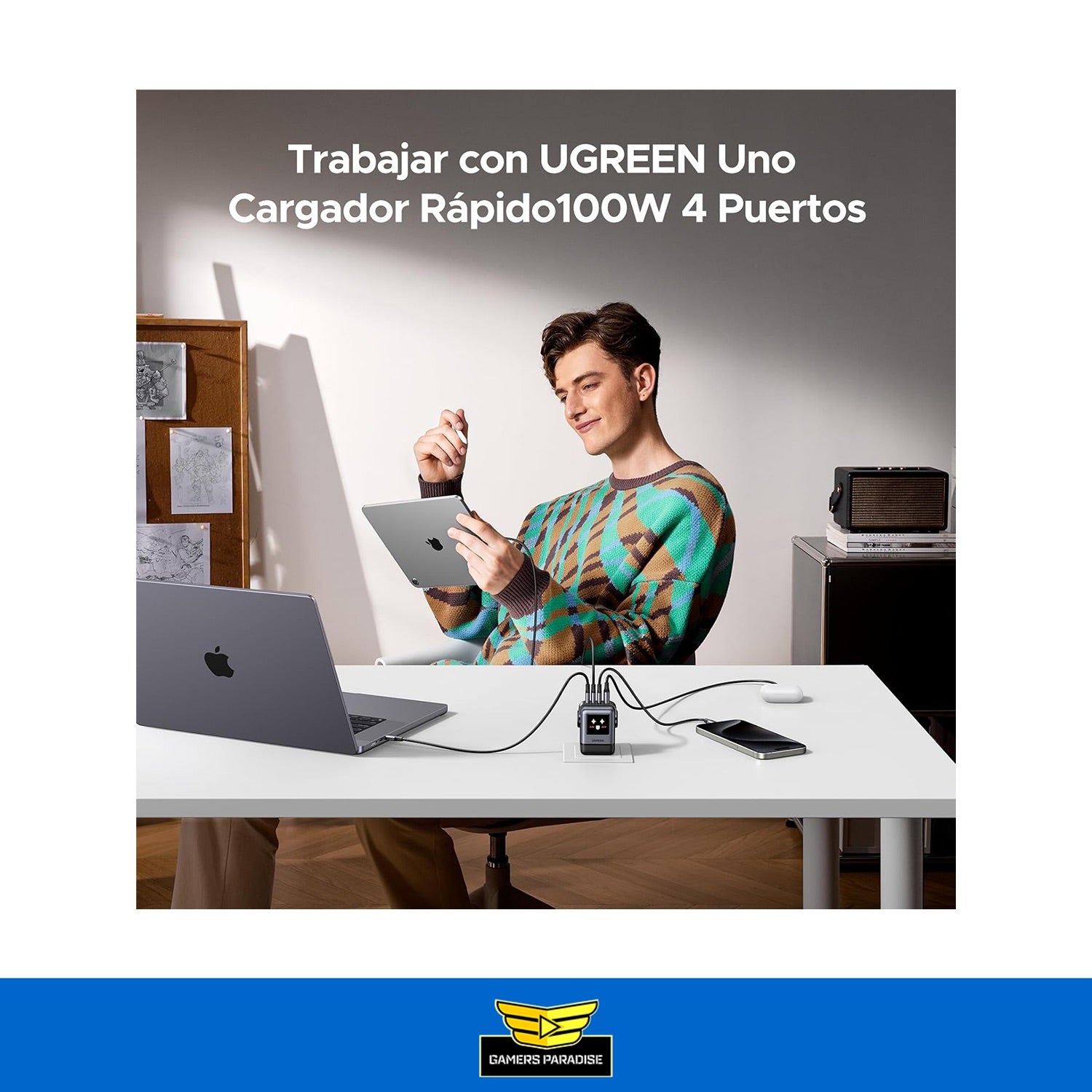 Cargador Usb C 100w Gan Carga Rápida Ugreen Uno Rg 4 En 1