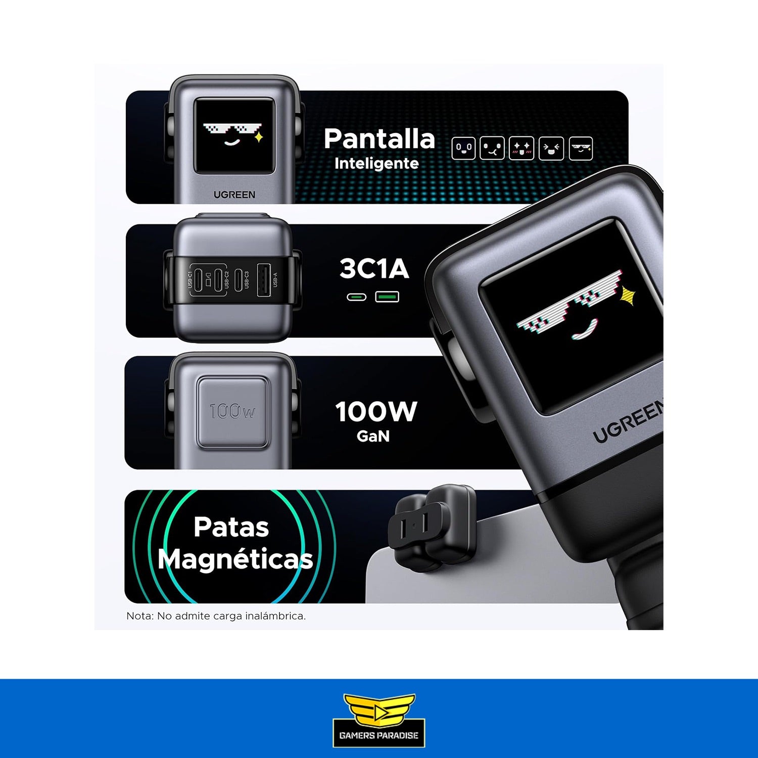 Cargador Usb C 100w Gan Carga Rápida Ugreen Uno Rg 4 En 1