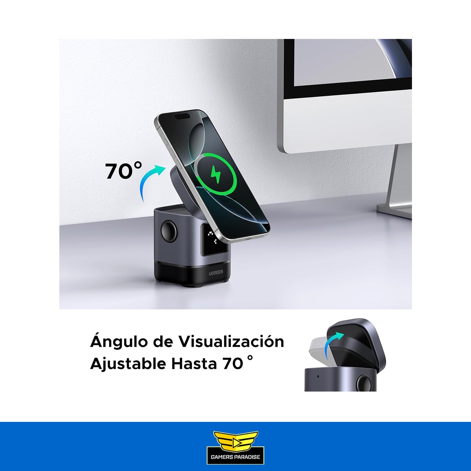 Cargador Inalámbrico iPhone Magsafe Ugreen Uno 2 En 1