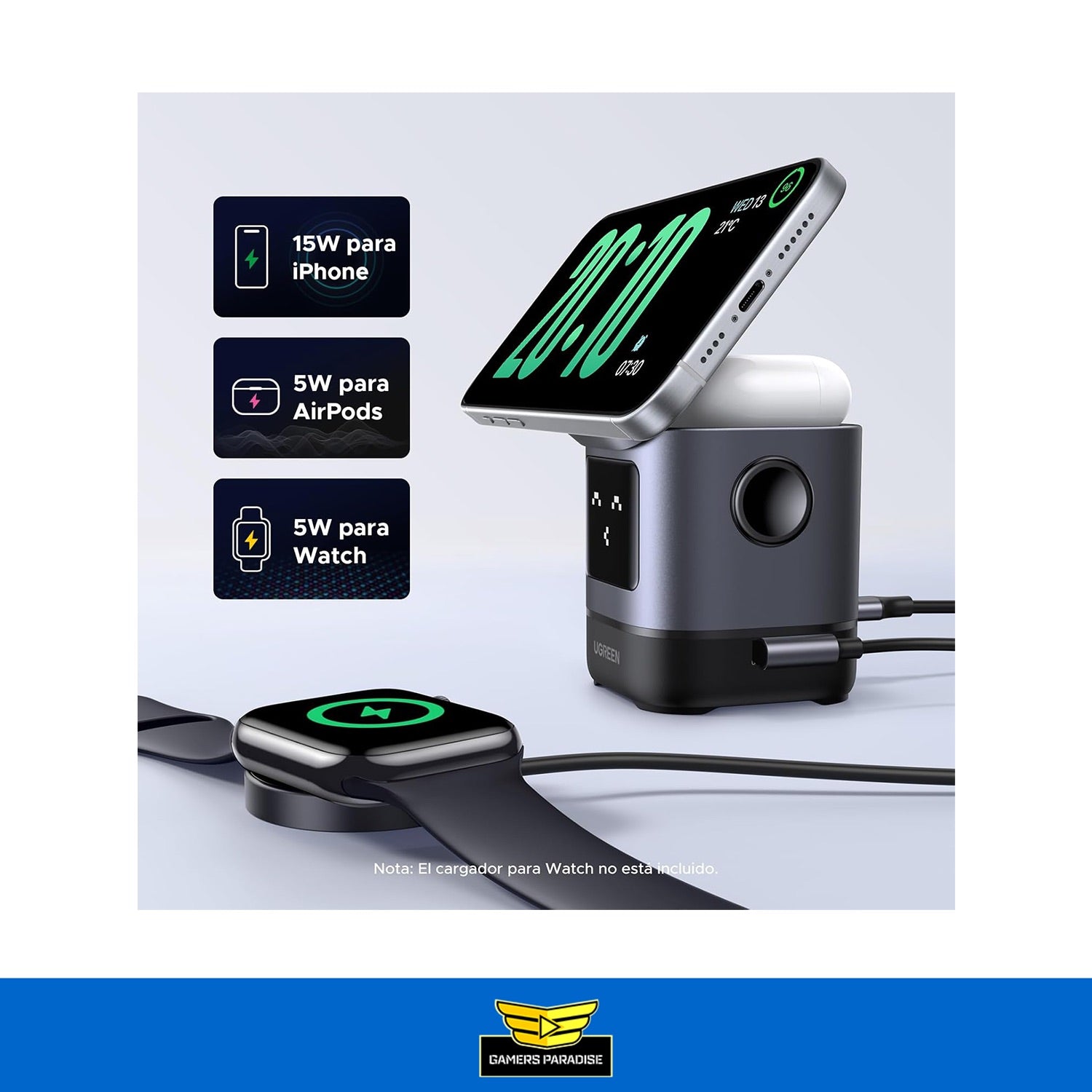 Cargador Inalámbrico iPhone Magsafe Ugreen Uno 2 En 1