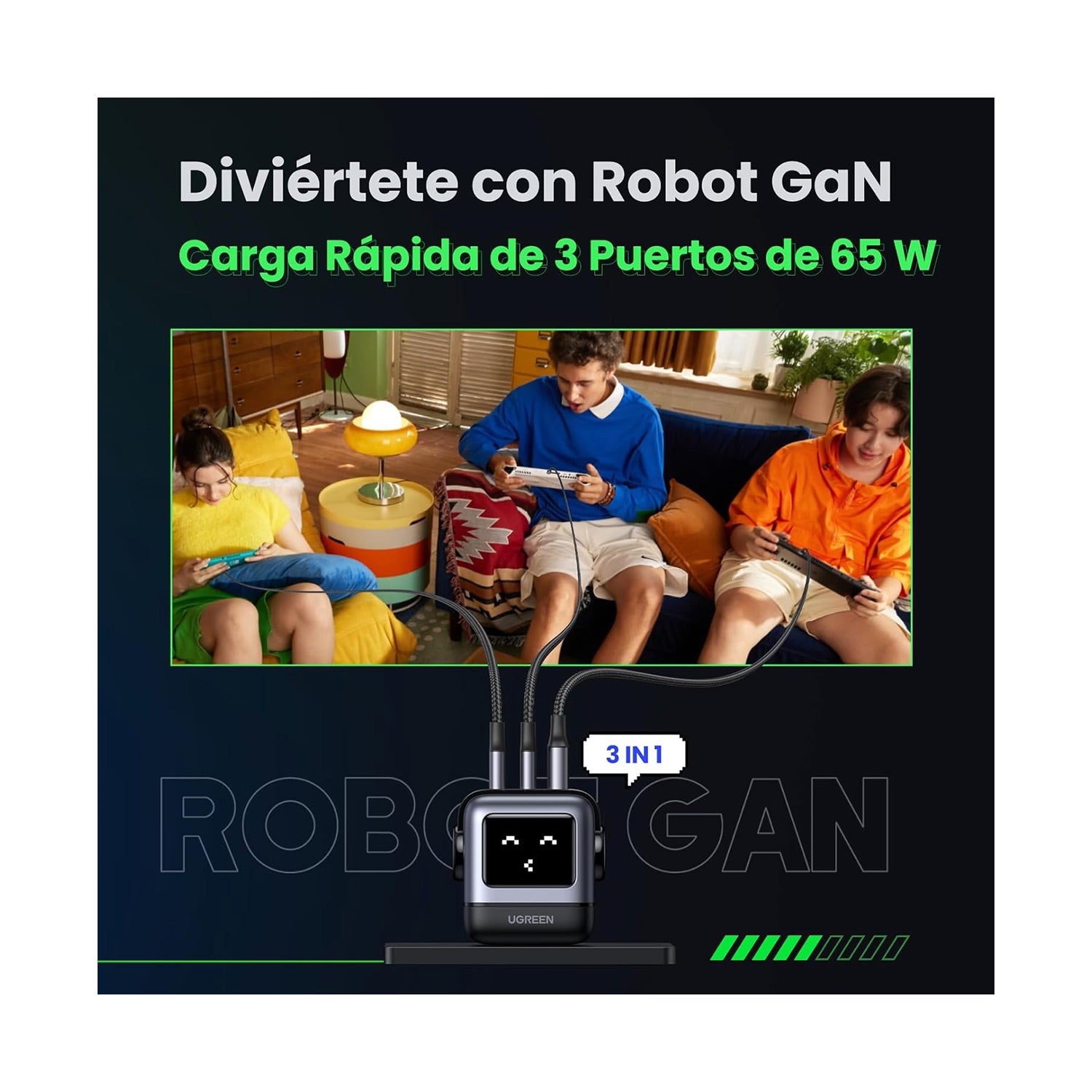 Cargador Usb C 65w Gan Carga Rápida Ugreen Nexode Rg 3 En 1