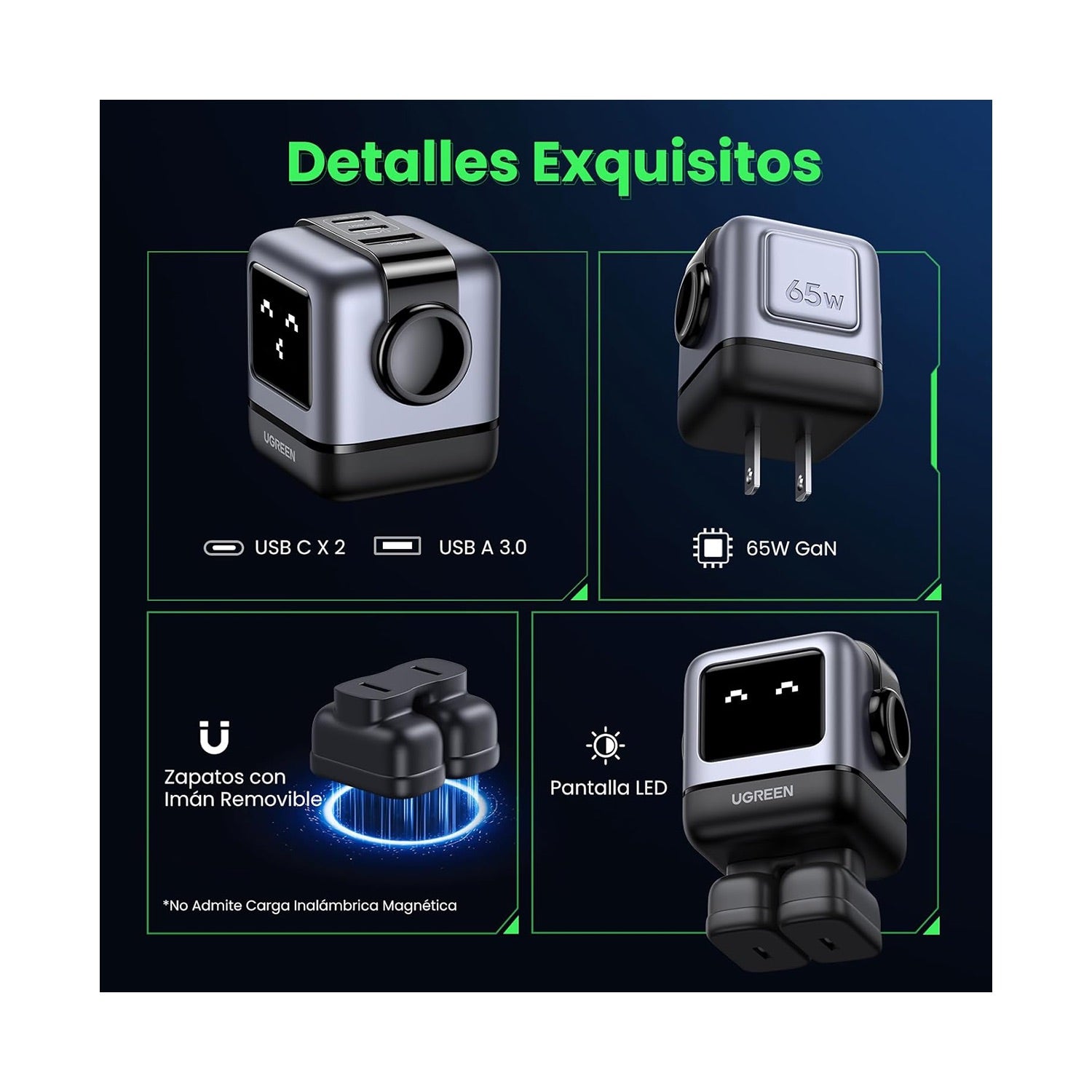 Cargador Usb C 65w Gan Carga Rápida Ugreen Nexode Rg 3 En 1